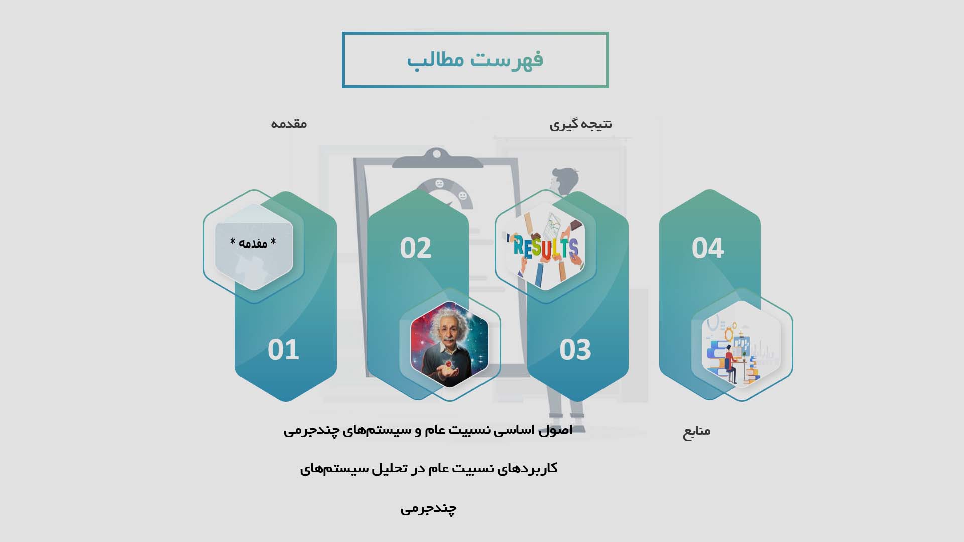 پاورپوینت در مورد بررسی اصول نسبیت عام در سیستم‌های چندجرمی